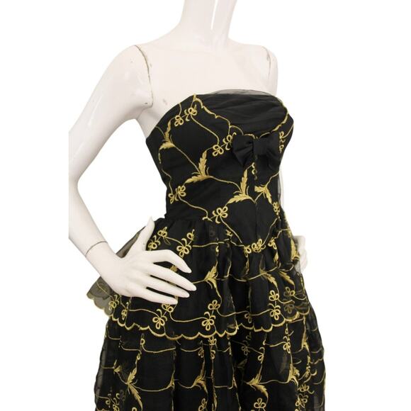 Betsey Johnson Vintage y2k Tiered Bow Party Dress Embroidered Dark Coquette - Picture 6 of 9